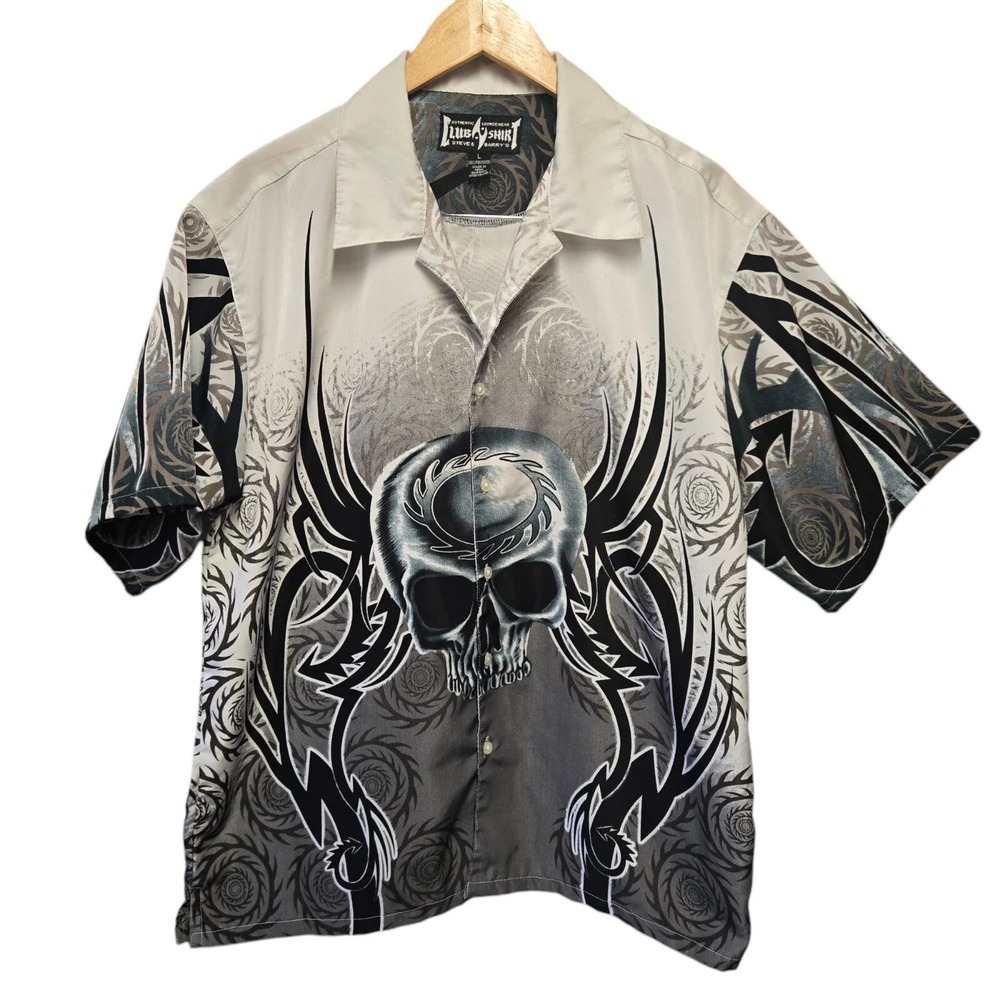 Vintage Steve &‎ Barry Club Shirt Button Up Skull Authentic Lounge Wear LARGE